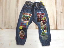 CAMP FIRE WITH MINI AND BEAR花纹牛仔布��样 pt运动衫材料灯笼���长裤子