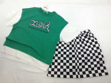 LOGO Pattern Like a Layered BIG Short-sleeved T-shirt & Sweat Mini skirt (with Inner pants)