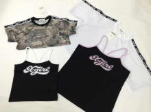 LOGO Pattern Short length Raglan Mesh short-sleeved T-shirt (with Camisole)