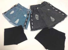 LOGO Pattern Damage Denim Mini skirt (with Inner pants)