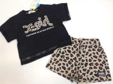 메쉬전환 LOGO & Leopard무늬넓은 폭반팔티셔츠 & Leopard무늬짧은바지